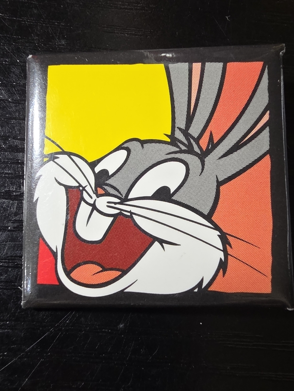 Vintage 1993 Bugs Bunny 1.5" Pin Back Button Square Looney Tunes WB